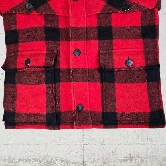 70s Vintage Red Buffalo Plaid Goose Down USA Made Hunting Wool Coat Size Medium - Picture 6 of 16